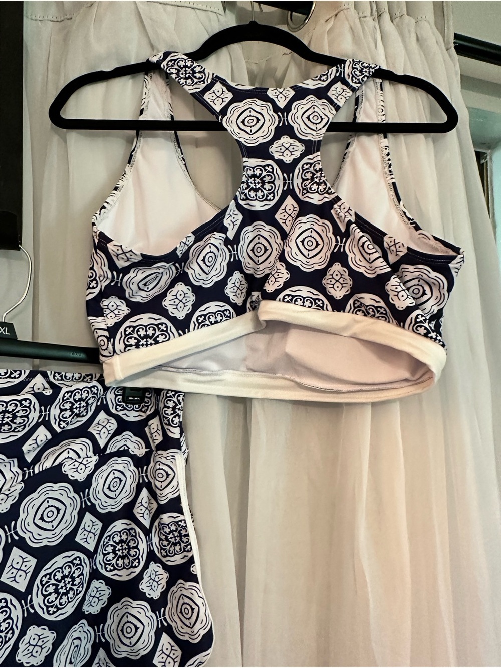 Women’s Navy & White Printed Sports Bra and Shorts Swim Set with Cover Top - Picture 6 of 9